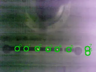 Camera image with eight numbered green circles over the washing machine panel LEDs